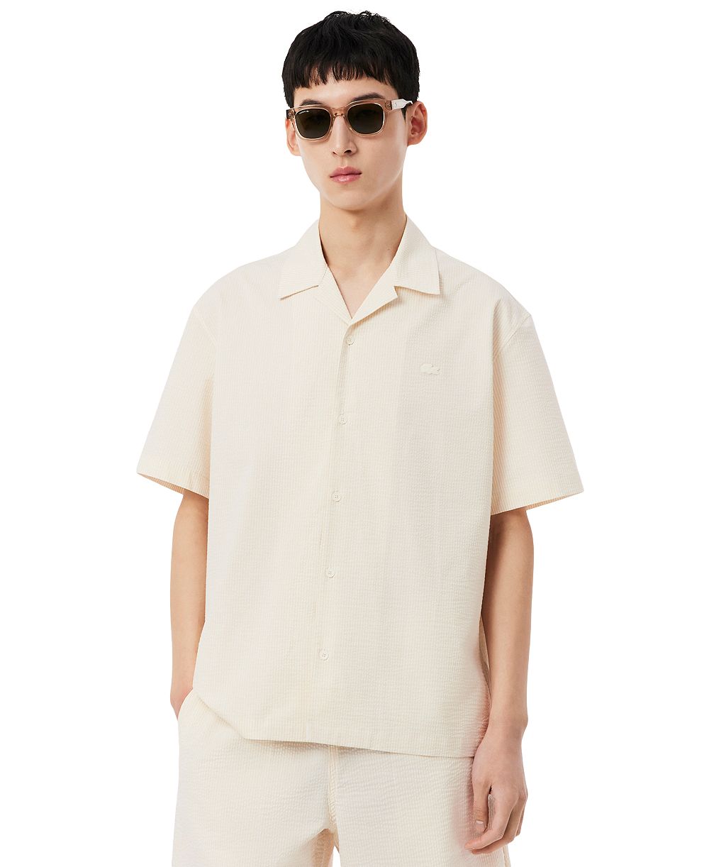 Мужская рубашка Lacoste Relaxed-Fit Seersucker Waffle с воротником Hawaii