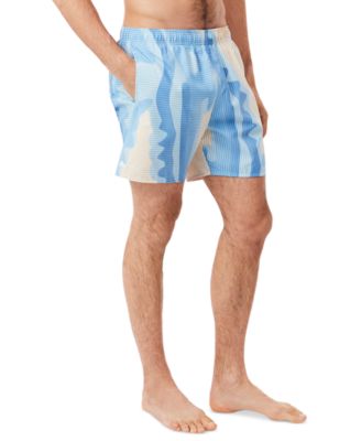 Lacoste Men's Mid-Length Striped Swim Trunks