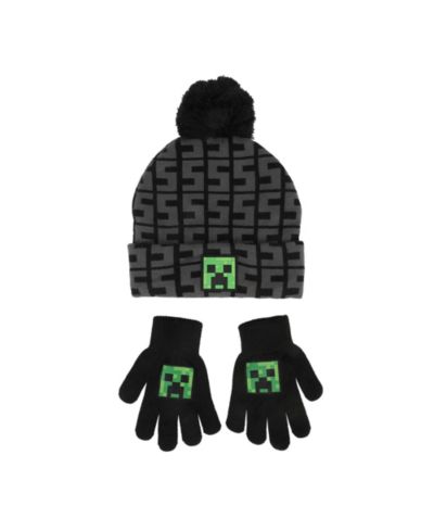 Minecraft SSSS Creeper Детский комплект из вязаной шапки и перчаток 2-Piece Black