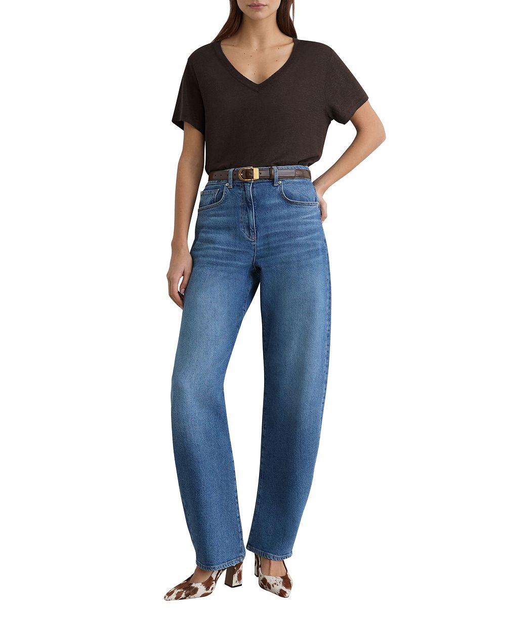 REISS женская футболка из льна с V-образным вырезом Lola