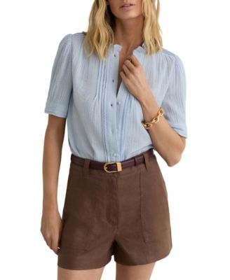 REISS Women's Cotton Cheesecloth Frill-Neck Top