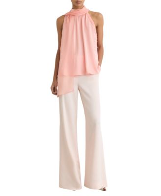 REISS Women's Andrea Satin Sleeveless Scarf-Neck Top