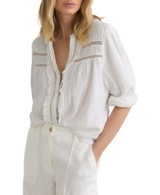 REISS Women's Cotton Cheesecloth Long-Sleeve Top
