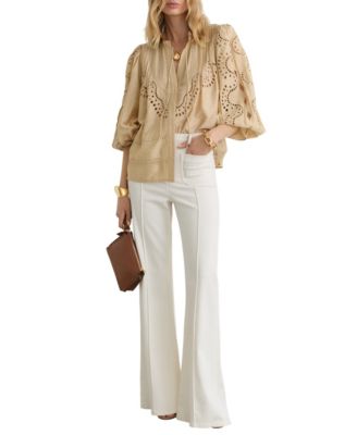 REISS Women's Broderie Anglaise Tie-Neck Blouse