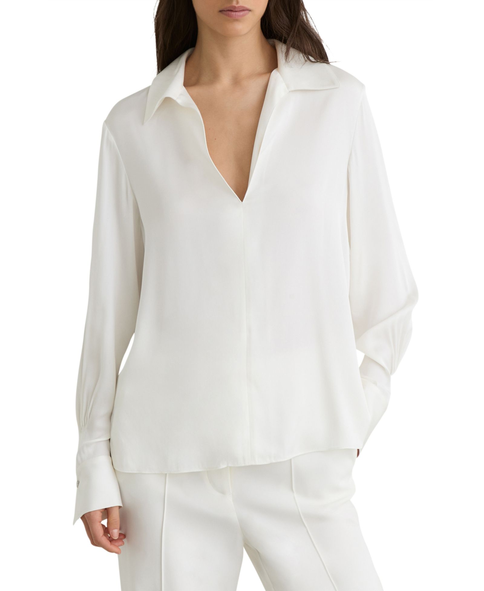 REISS Women's Silk-Blend Open-Collar Shirt