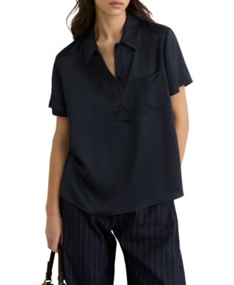 REISS Women's Silk Half-Button Short-Sleeve Shirt