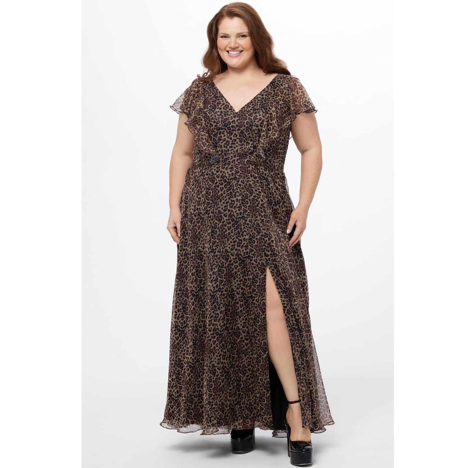 Женское платье Celebrations by Sydney's Closet Short Sleeve V-Neck Animal Print с разрезом