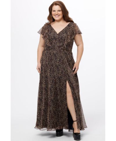 Женское платье Celebrations by Sydney's Closet Short Sleeve V-Neck Animal Print с разрезом