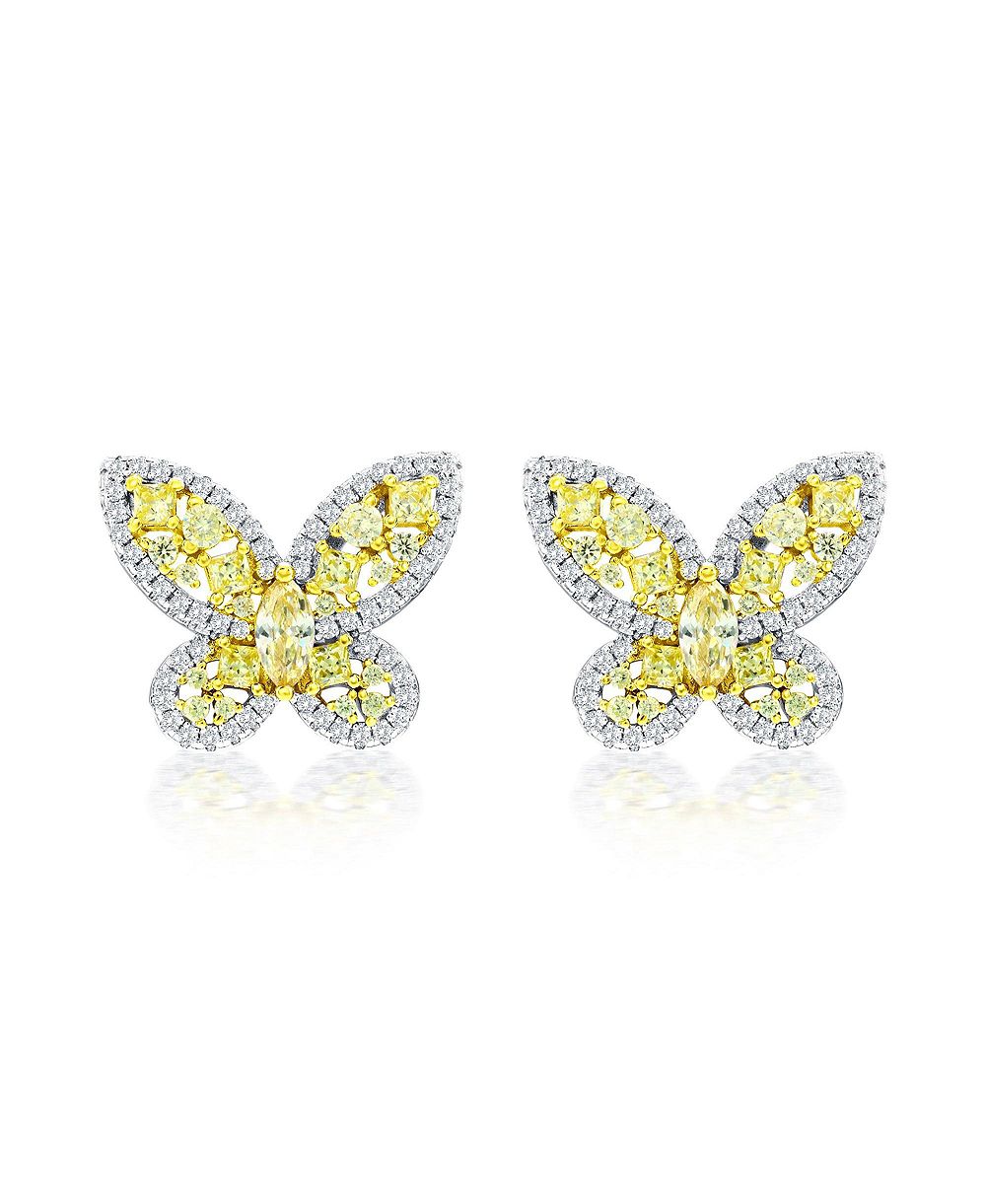 Suzy Levian New York Sterling Silver Multi-cut Cluster Cubic Zirconia Butterfly Earrings