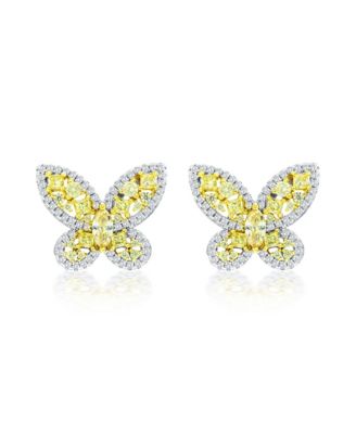 Suzy Levian New York Sterling Silver Multi-cut Cluster Cubic Zirconia Butterfly Earrings