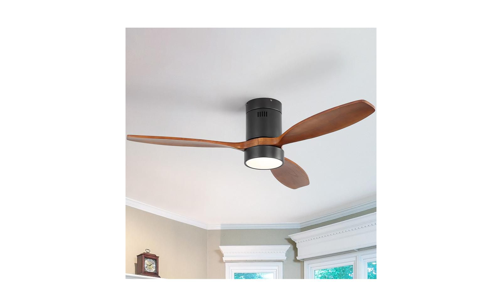 Sofucor 52-inch Classic Black 3-Blade Flush Mount Ceiling Fan with Light and Remote Control