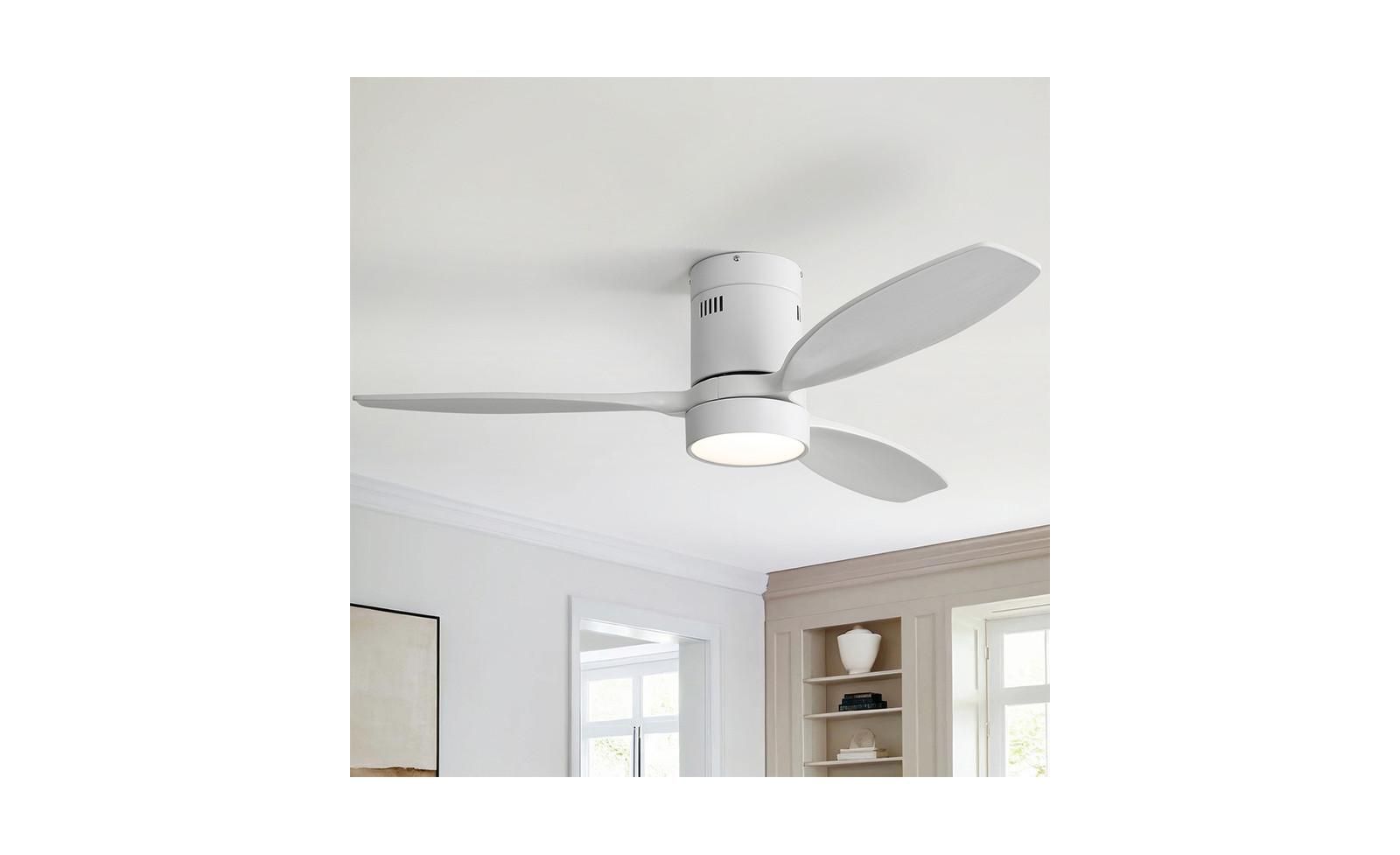 Sofucor 52-inch Classic White 3-Blade Flush Mount Light Ceiling Fan with Remote Control and Supporting Mobile Device Connection