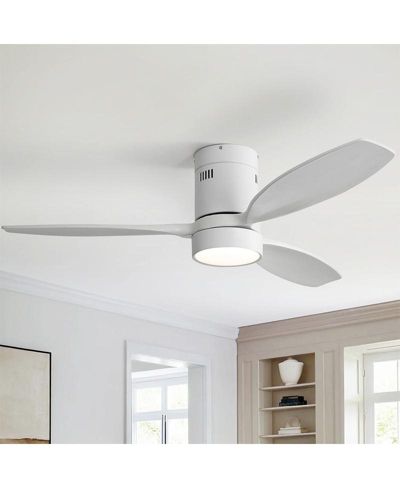Sofucor 52-inch Classic White 3-Blade Flush Mount Light Ceiling Fan with Remote Control and Supporting Mobile Device Connection