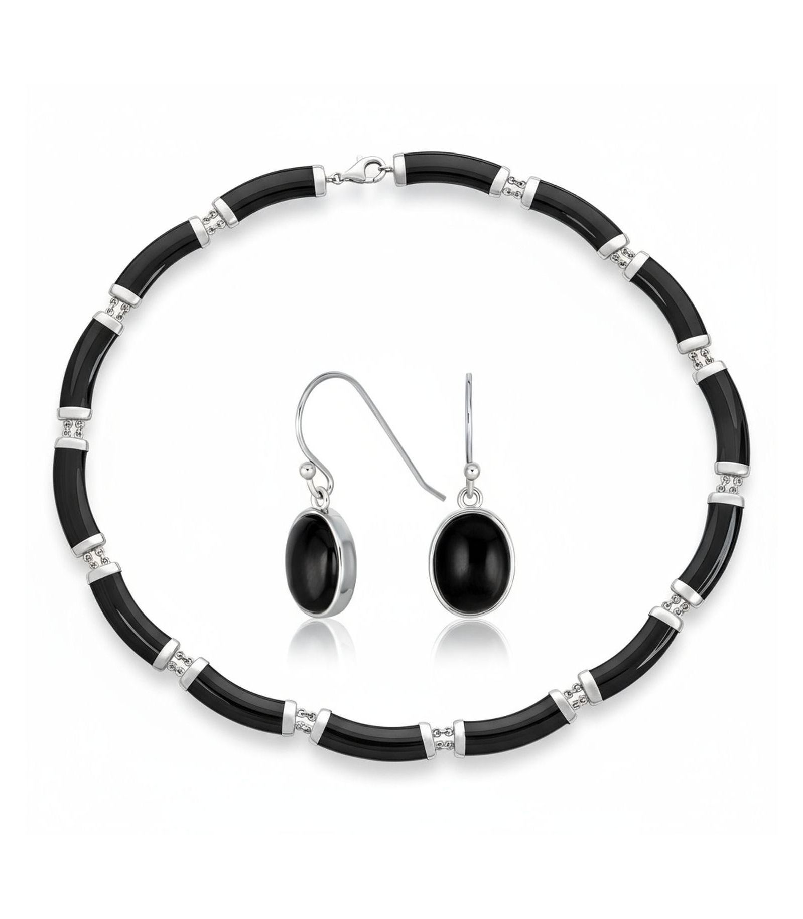 Комплект украшений Bling Jewelry Onyx Strand Collar Necklace и серьги Drop Earrings Sterling