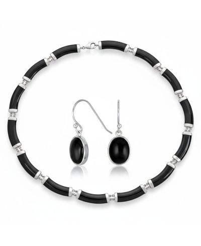 Комплект украшений Bling Jewelry Onyx Strand Collar Necklace и серьги Drop Earrings Sterling