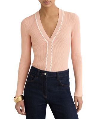 reiss женский свитшот из рибанной вязки с декоративной строчкой