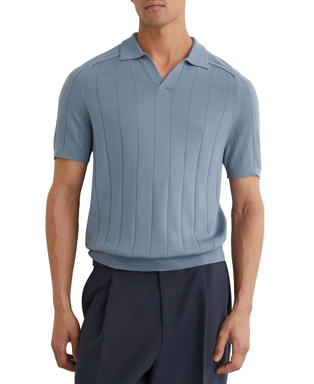 Мужской джемпер-поло REISS Chelmsford из шерсти мерино wool с открытым воротником