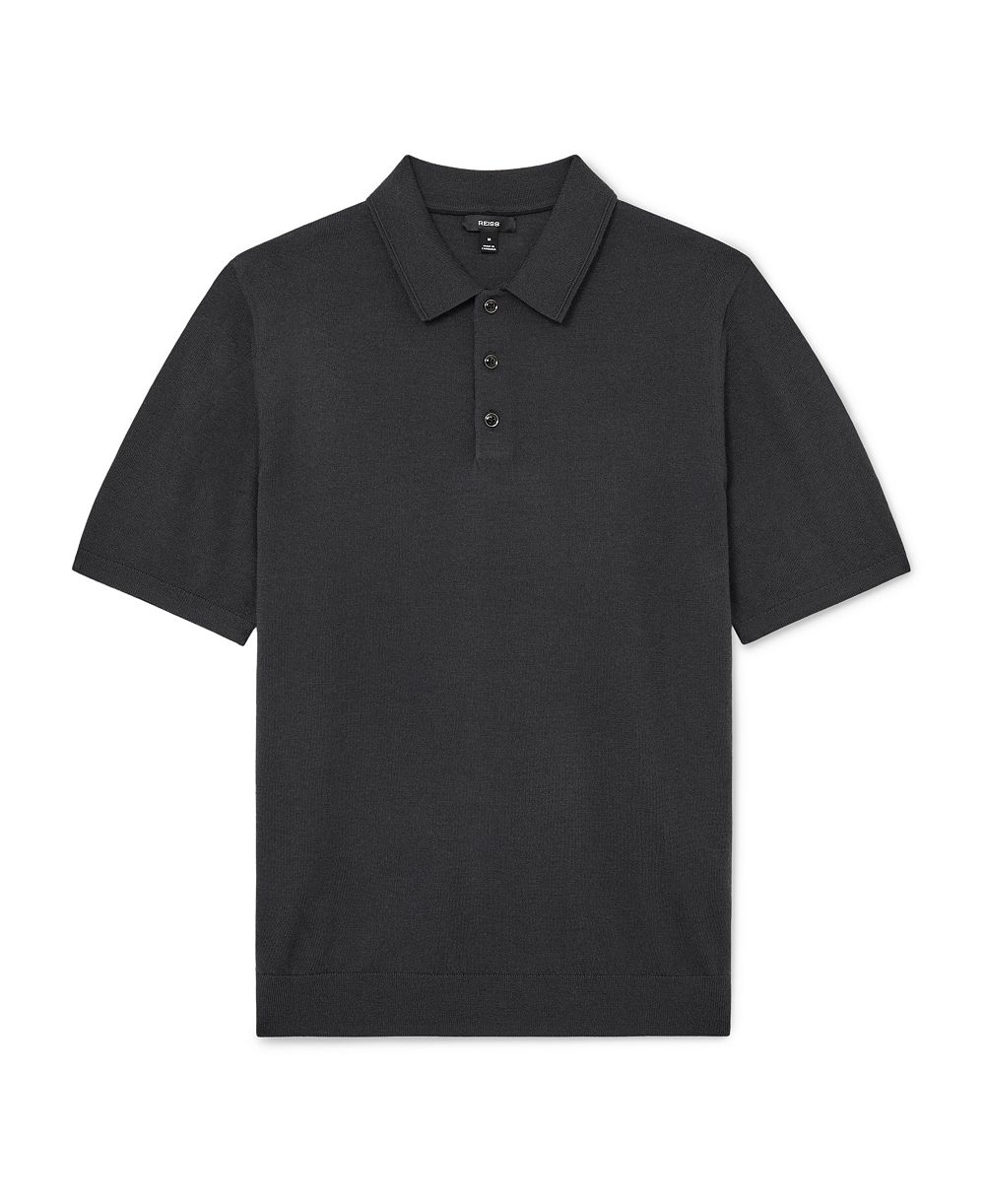 Мужское поло REISS Manor Half Button из шерсти мериноса