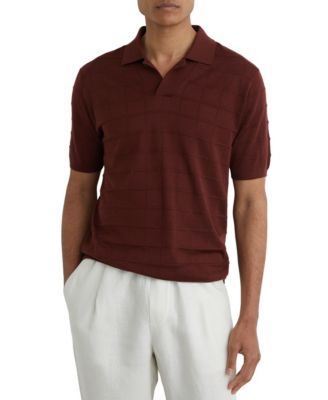 REISS Men's Serval Open Collar Check Textured Polo Shirt