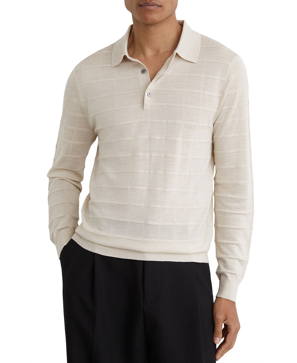 Мужская рубашка-поло REISS Pallas Half Button Check Textured