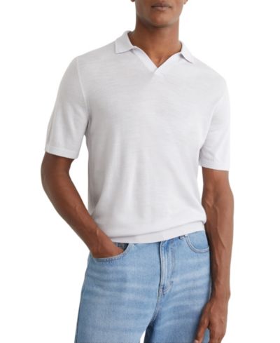 REISS Men's Duchie Merino Wool Open-Collar Polo Shirt