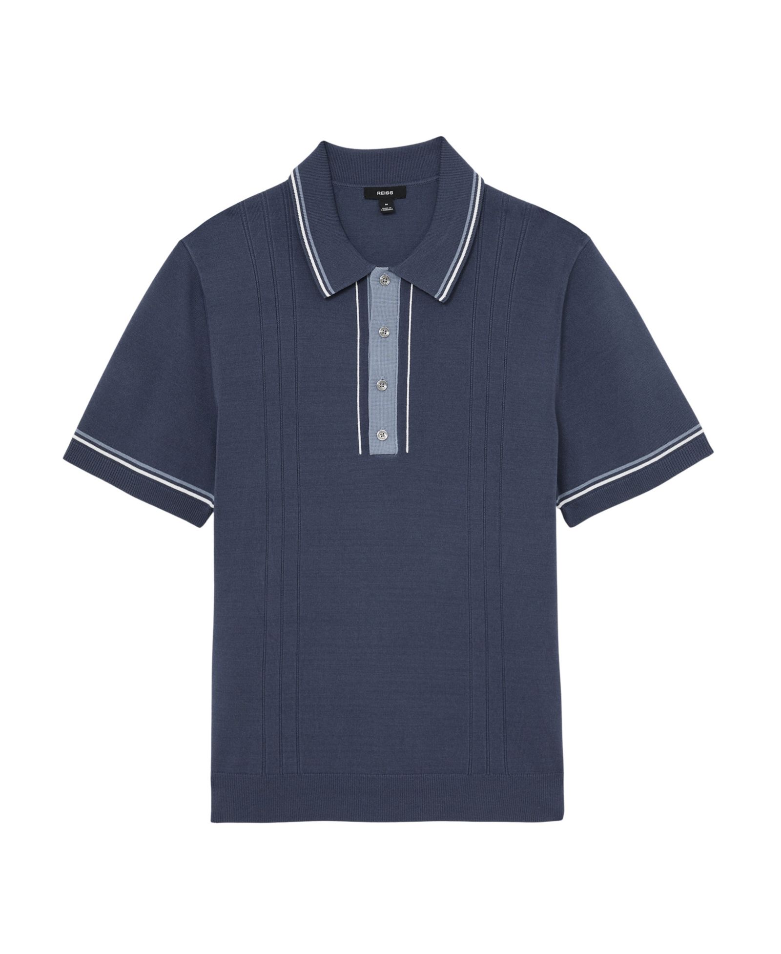 REISS Men's Rothwell Tipped Half-Button Knitted Polo Shirt