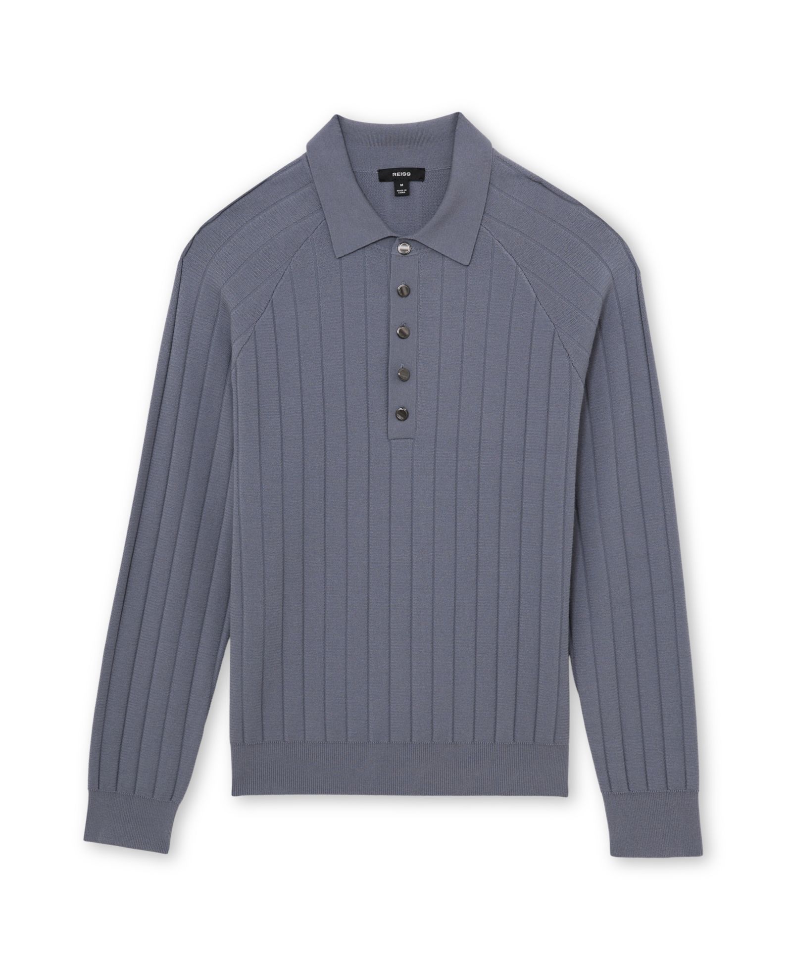 REISS Men's Dillingham Wide-Ribbed Half-Button Polo Sweater