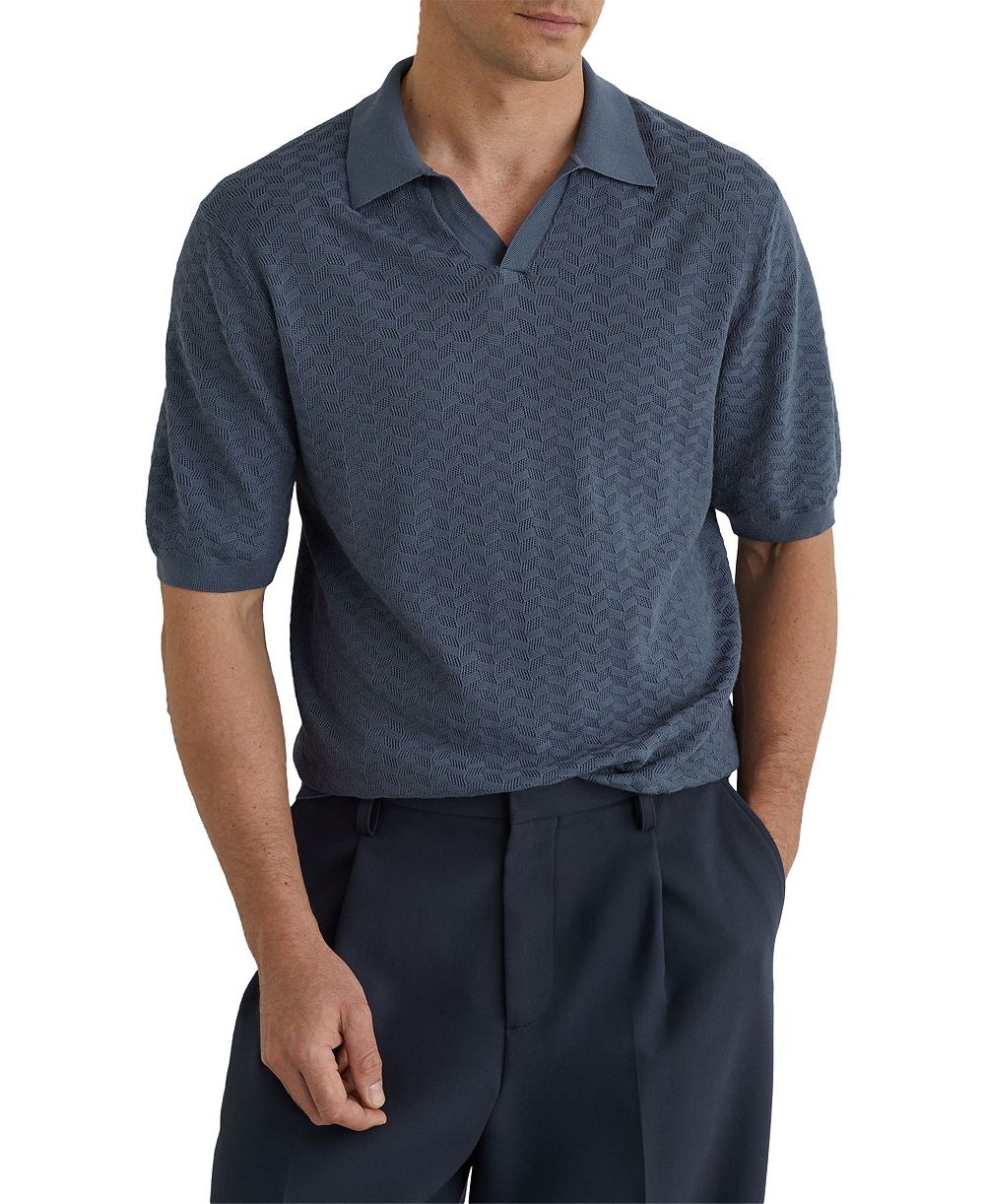 REISS Men's Sol Open Collar Textured Polo Shirt
