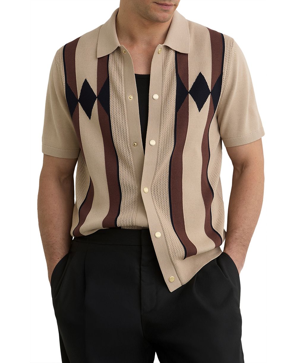 REISS Men's Axis Argyle-Knit Shirt