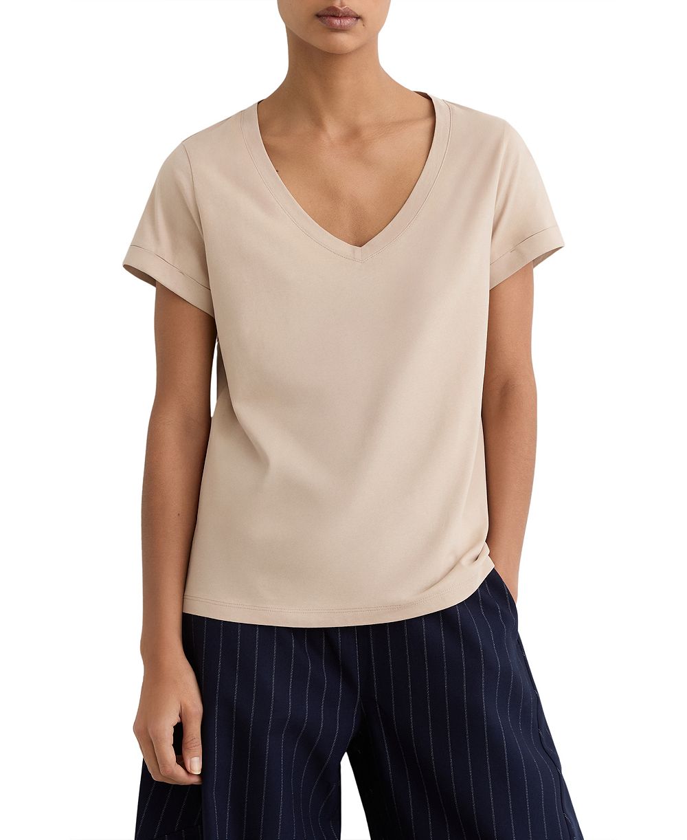REISS Women's Luna Brushed V-Neck Short-Sleeve T-Shirt