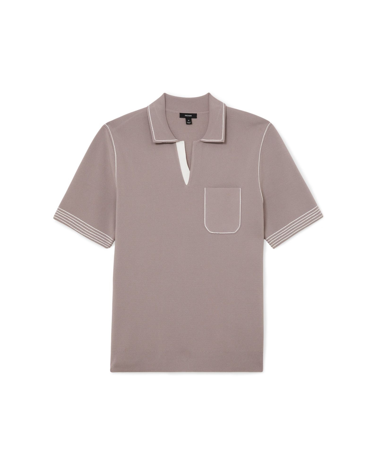 REISS Men's Newbury Open Collar Piped Stitch Detail Polo Shirt