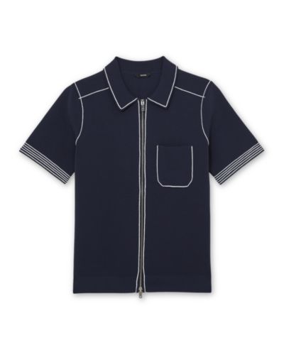 REISS Men's Blake Stitch-Detail Zip-Through Knit Shirt