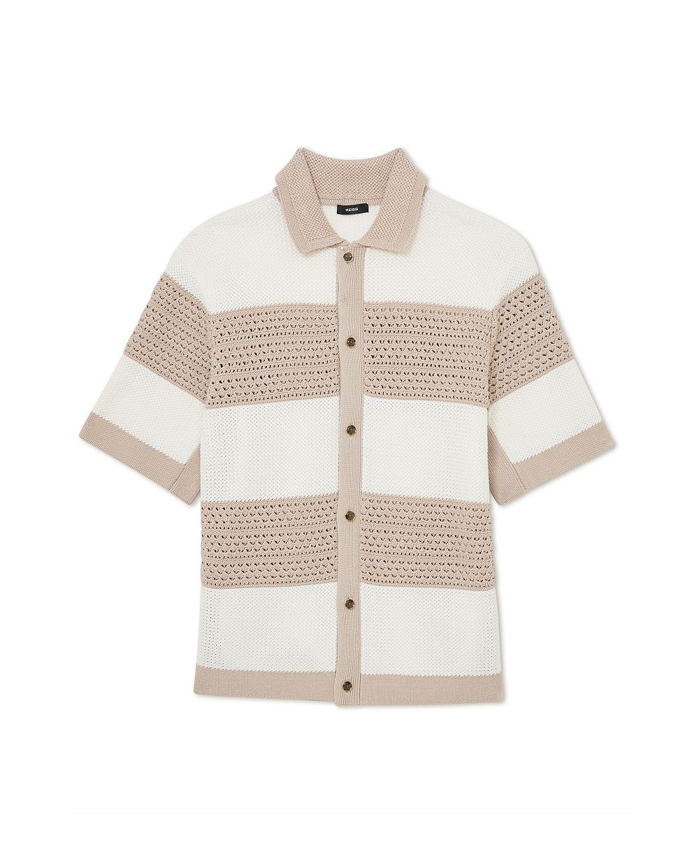Рубашка REISS Men's Marek Button Through Block Stripe, Мужская