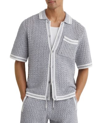 REISS Men's Meadows Button Through Crochet Shirt