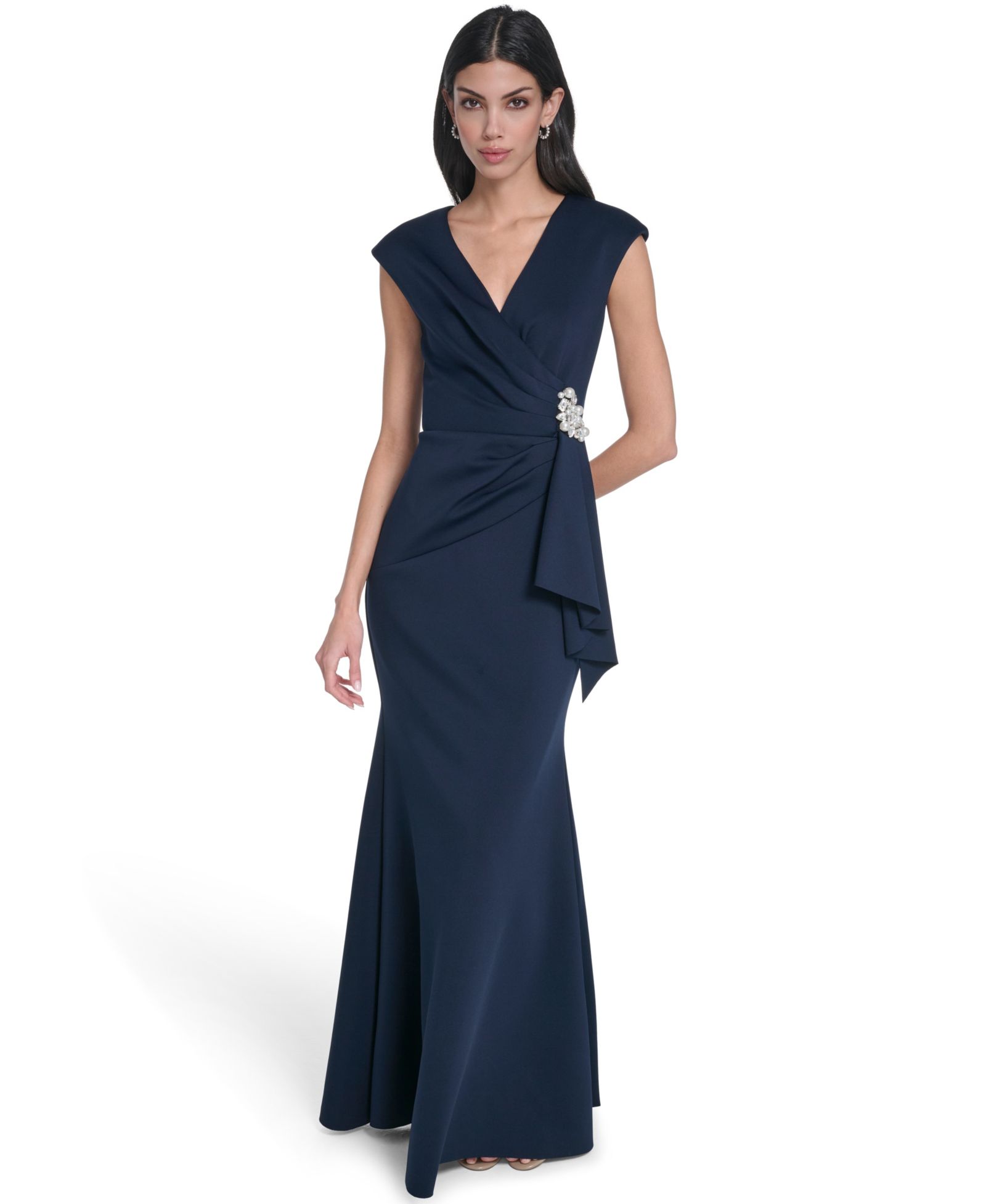 Eliza J Women's V-Neck Front Drape Ball Gown