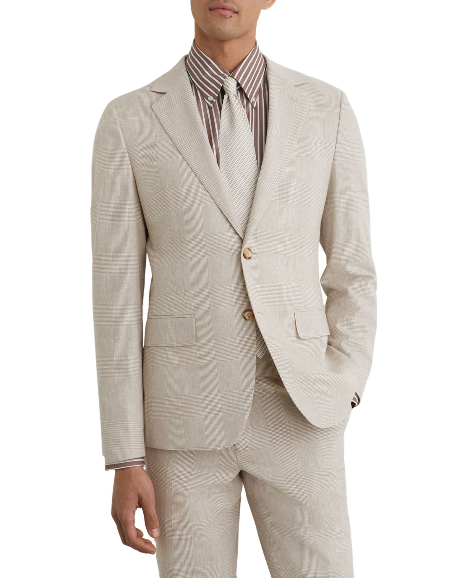 Мужской приталенный блейзер REISS Cheltenham из смеси льна и хлопка в клетку