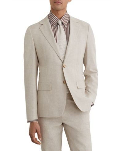 REISS Men's Cheltenham Tailored-Fit Linen-Cotton Single-Breasted Check Blazer