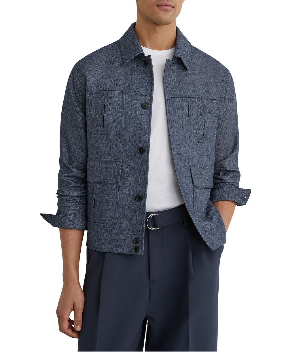 REISS Men's Lagos Lightweight Textured-Weave Shirt Jacket