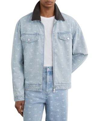 REISS Men's Vortex McLaren Racing Grained-Leather-Collar Denim Jacket