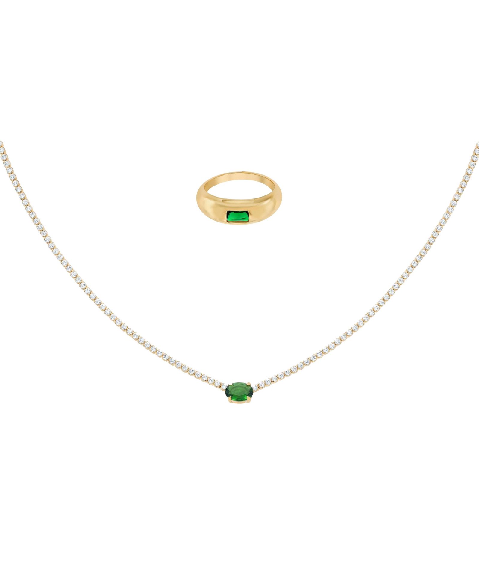 Набор из колье и кольца Bearfruit Jewelry Plated Sterling Emerald Rectangle