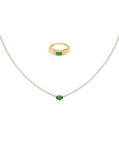 Набор из колье и кольца Bearfruit Jewelry Plated Sterling Emerald Rectangle
