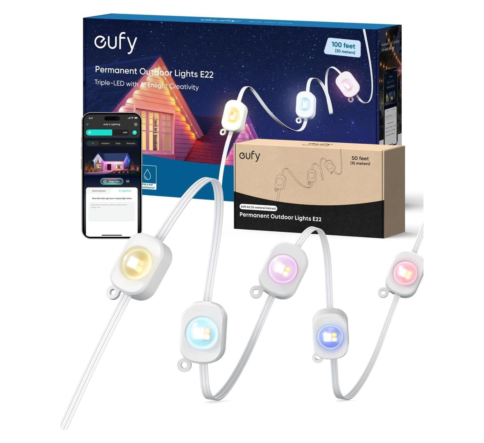 eufy Permanent Outdoor Lights E22, 100ft+ 50ft kit (Total 150ft) with 90 Triple-LED Lights