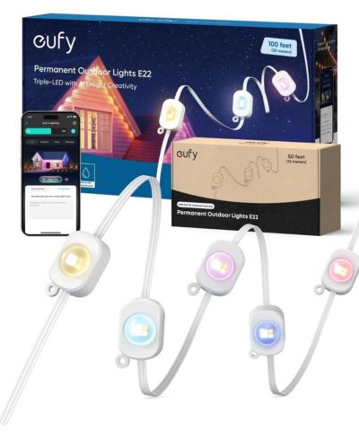 Уличный свет eufy Permanent Outdoor Lights E22 150ft kit with 90 Triple-LED Lights