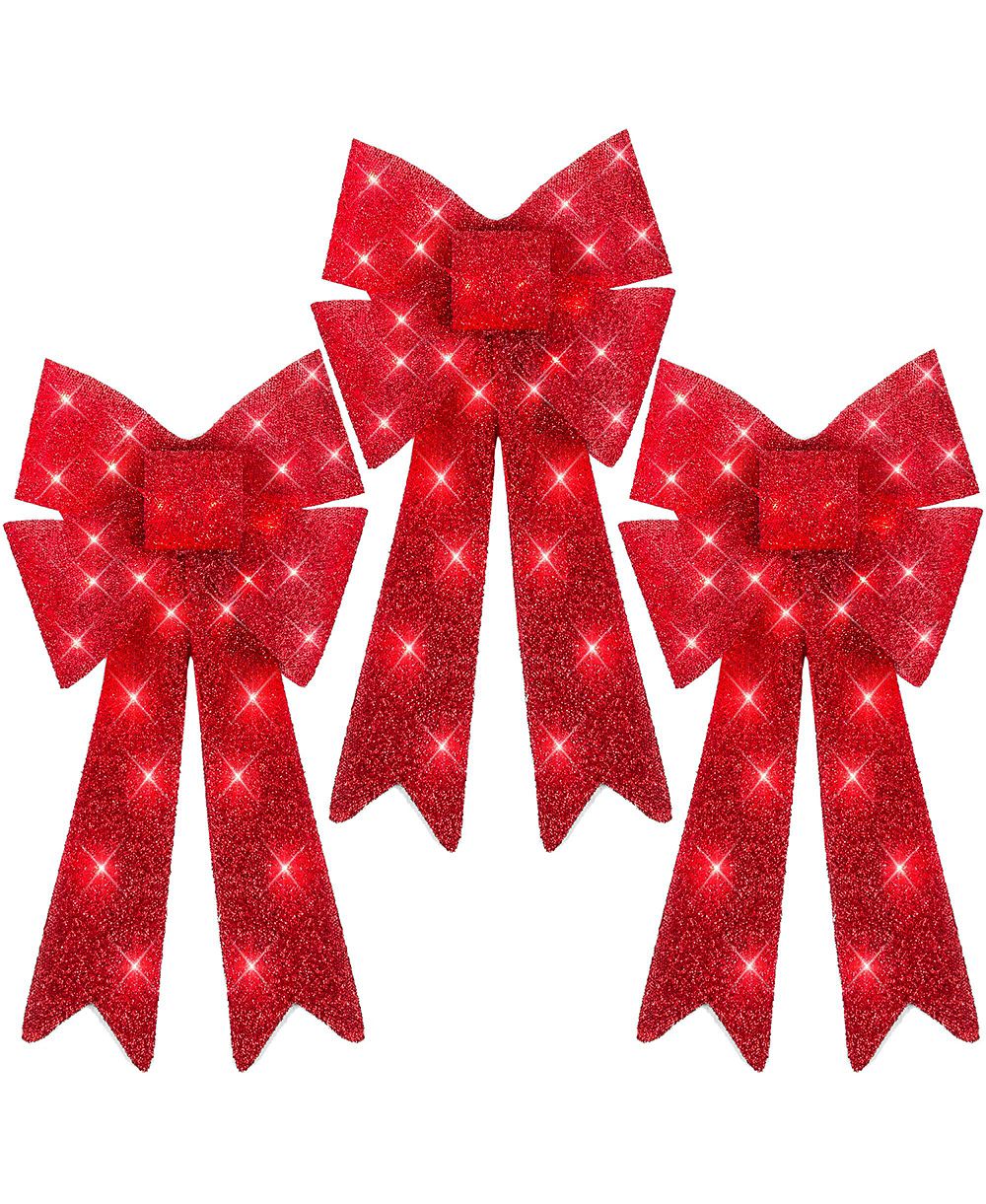 Best Choice Products Set of 3 Pre-Lit Christmas Bows, Indoor/Outdoor LED Holiday Decor w/ 8 Light Functions