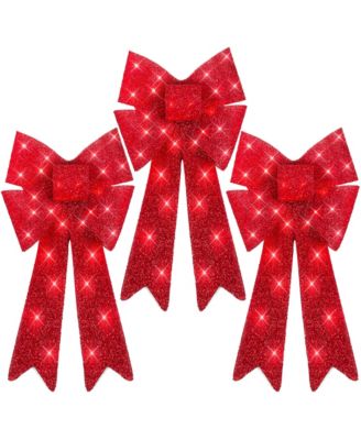 Набор из 3 светодиодных рождественских бантов Best Choice Products, LED Holiday Decor с 8 функциями света