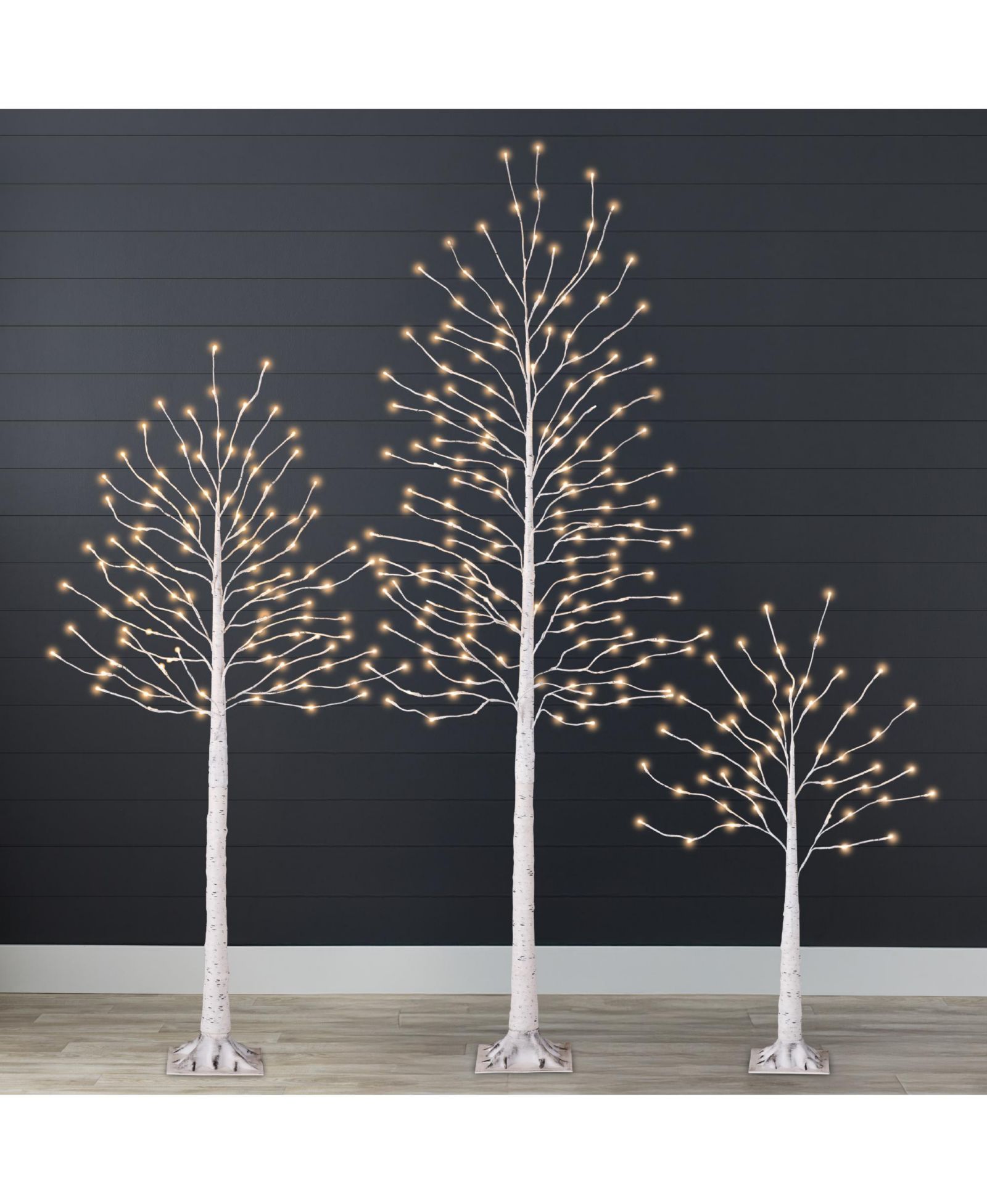 Best Choice Products Set of 3 Lighted Twig Birch Trees, 4ft, 6ft, 8ft w/ 300 LEDs, Warm White, Multicolor Lights