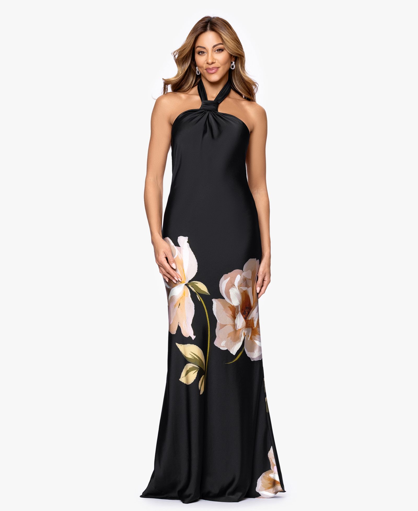 Вечернее платье Betsy & Adam Women's Printed Halter Neck