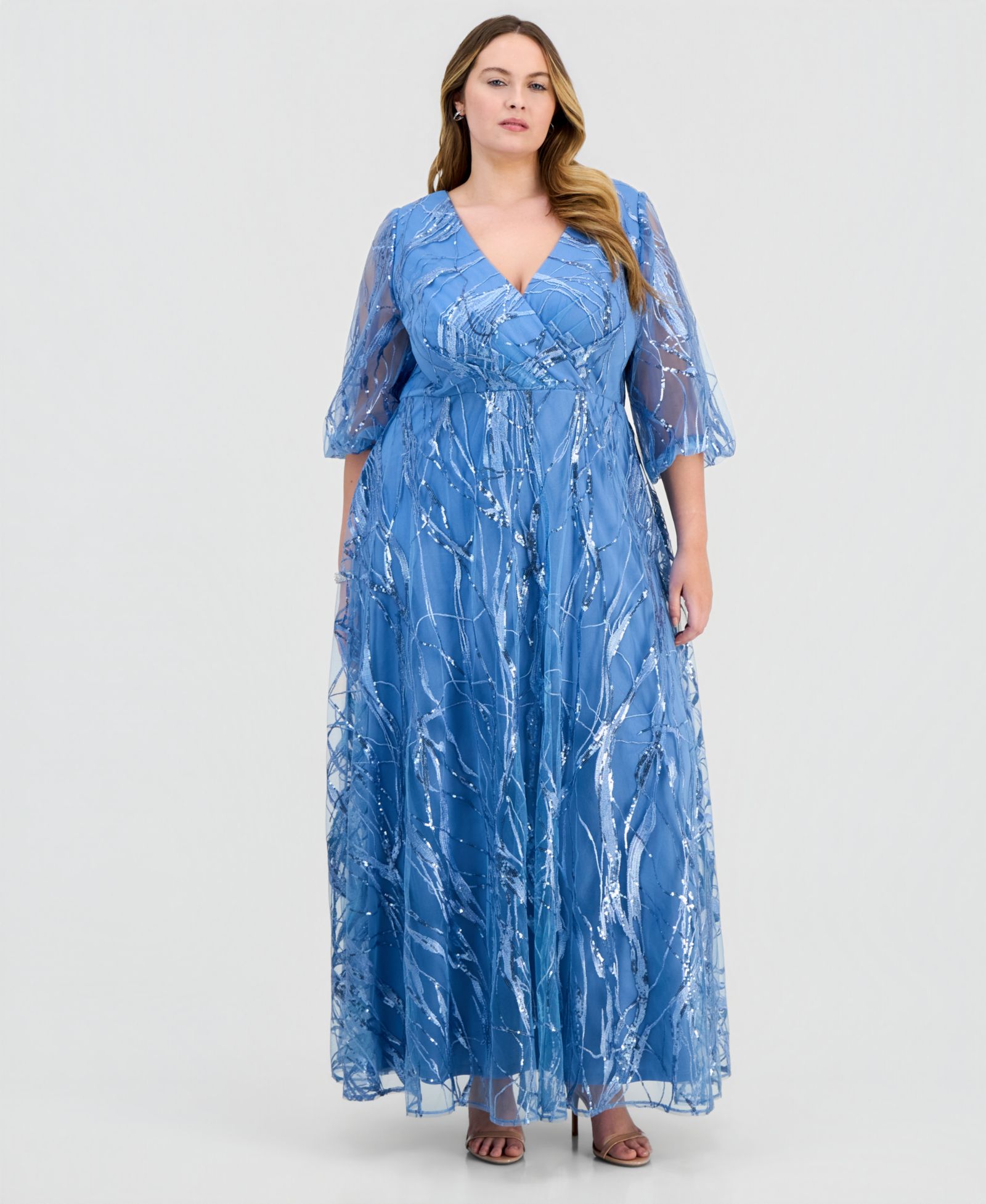 Alex Evenings Plus Embroidered A-Line V-Neck Ball Gown