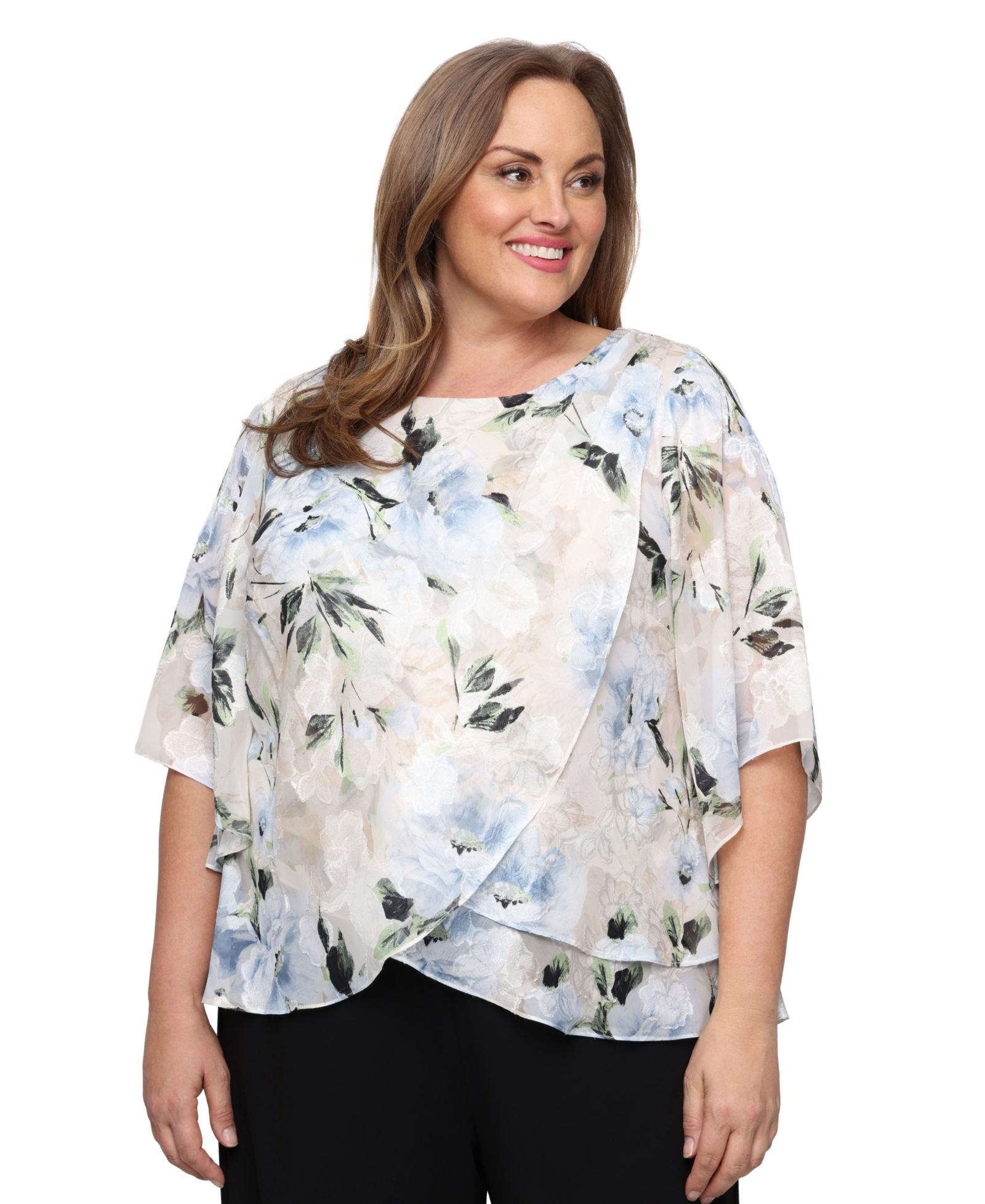 Alex Evenings Plus Size топ Tulip Overlay Burnout с вырезом Boat Neck