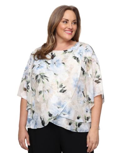 Alex Evenings Plus Size топ Tulip Overlay Burnout с вырезом Boat Neck